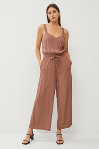 Brown Sweetheart Neckline Wide Leg Jumpsuit
