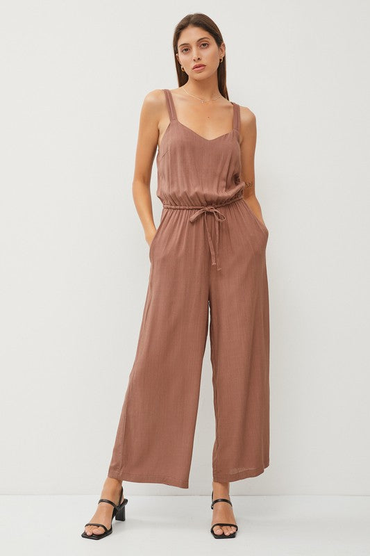 Brown Sweetheart Neckline Wide Leg Jumpsuit
