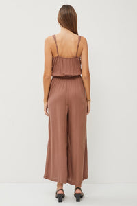Brown Sweetheart Neckline Wide Leg Jumpsuit