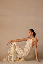 Sand Halter Crochet Cover Up Dress With Fringe Hem