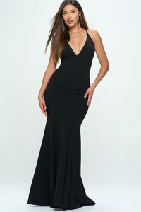 Black Mermaid Deep V-neck Prom Maxi Dress
