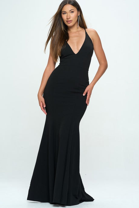 Black Mermaid Deep V-neck Prom Maxi Dress