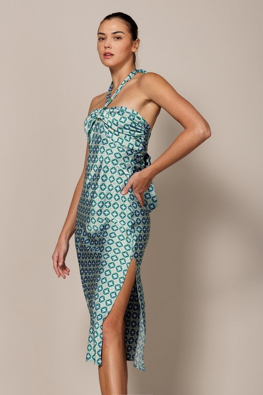 satin halter midi dress Blue/Lime Printed With Side Slit – Aquarius Brand Style:EE01977DG LILACDRESS this size 8 dress Nail Inspirations for a