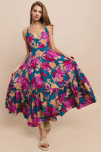 Teal Floral Wide Sweep Midi Dress