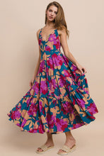 Teal Floral Wide Sweep Midi Dress