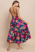 Teal Floral Wide Sweep Midi Dress