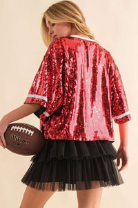 Red Game day Sequin Foot Ball Flocking Crop Top