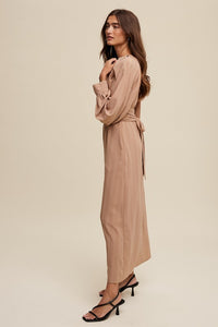 Clay Pleated Round Neck Maxi Dress