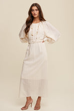 Cream Pleated Round Neck Maxi Dress