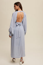 Misty Blue Pleated Round Neck Maxi Dress