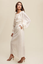 Cream Pleated Round Neck Maxi Dress