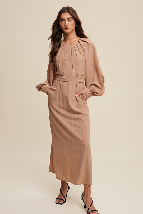 Clay Pleated Round Neck Maxi Dress