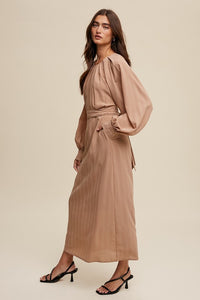 Clay Pleated Round Neck Maxi Dress