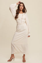 Cream Pleated Round Neck Maxi Dress