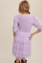 Lavender Tiered Ruffle Smocked V-neck Polka Dot Mesh Dress