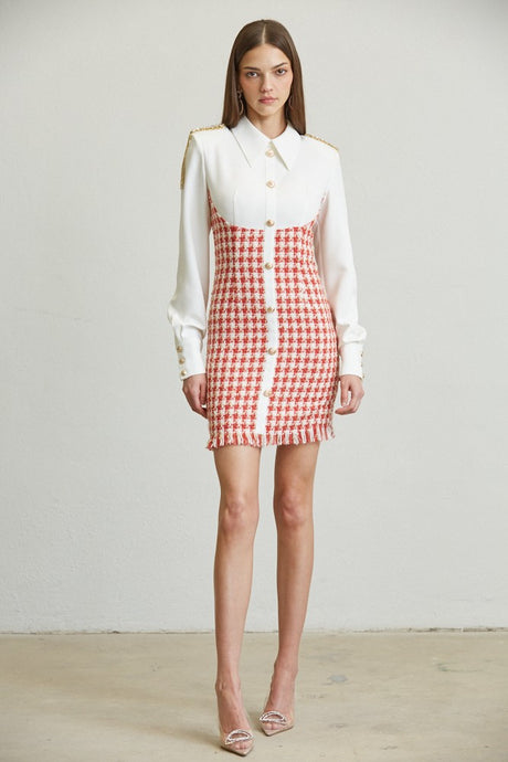 White/Red Houndstooth Collar Dress