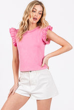 Pink Mineral Washed Ruffle Sleeve Top