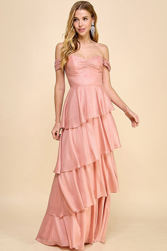 Rose Off Shoulder Ruffle Layered Maxi Dress Aquarius Brand Rose Off Shoulder Ruffle Layered Maxi Dress Aquarius Brand