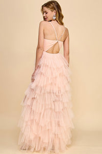Peach Sweetheart Neckline Tiered Maxi Dress