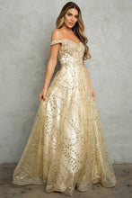 Champagne Off Shoulder Embroidery/Glitter/Sequin A Line Dress