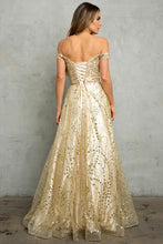 Champagne Off Shoulder Embroidery/Glitter/Sequin A Line Dress