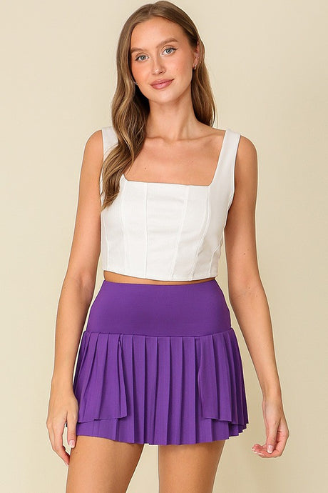 Purple High waisted pleated tennis skort