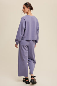 Vintage Navy V-Neck Sweatshirt And Pants Set