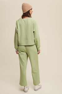 Light Olive V-Neck Sweatshirt And Pants Set