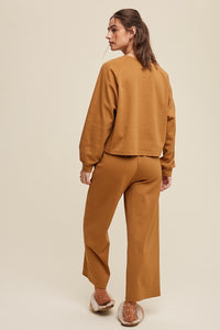 Butter Scotch V-Neck Sweatshirt And Pants Set