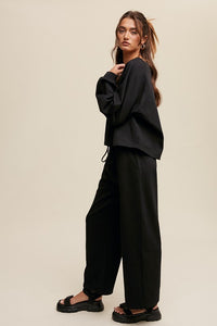 Black V-Neck Sweatshirt And Pants Set