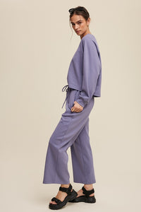 Vintage Navy V-Neck Sweatshirt And Pants Set