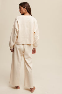 Cream V-Neck Sweatshirt And Pants Set