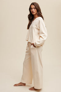 Cream V-Neck Sweatshirt And Pants Set