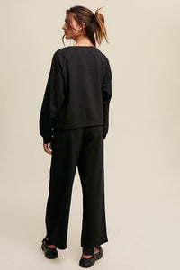 Black V-Neck Sweatshirt And Pants Set
