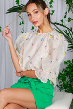 Ivory Flower Embroidery Detail Organza Top