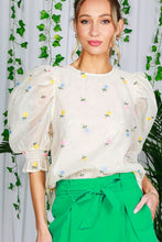 Ivory Flower Embroidery Detail Organza Top