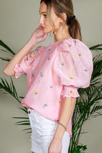 Pink Flower Embroidery Detail Organza Top