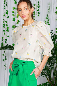 Ivory Flower Embroidery Detail Organza Top