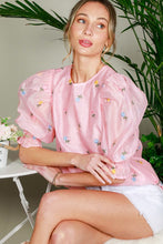 Pink Flower Embroidery Detail Organza Top
