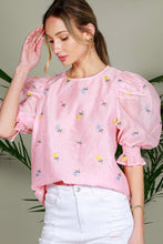 Pink Flower Embroidery Detail Organza Top