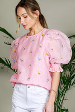 Pink Flower Embroidery Detail Organza Top
