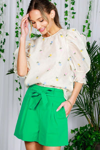 Ivory Flower Embroidery Detail Organza Top