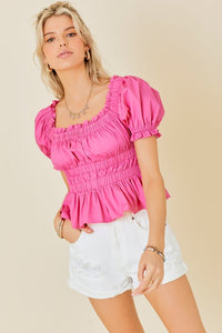 Pink Ruffle Detail Poplin Tiered Babydoll Top