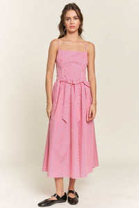 Hot Pink Striped Bow Midi Dress