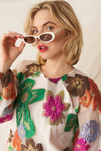 Cream Multicolor Bubble Sleeve Floral Organza Mini Dress