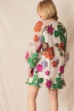 Cream Multicolor Bubble Sleeve Floral Organza Mini Dress