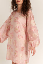 Pink Bubble Sleeve Floral Organza Mini Dress