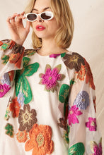 Cream Multicolor Bubble Sleeve Floral Organza Mini Dress