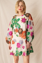 Cream Multicolor Bubble Sleeve Floral Organza Mini Dress