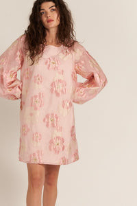 Pink Bubble Sleeve Floral Organza Mini Dress